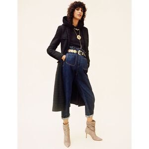 Zara 1975 Denim Pull-On Paperbag Waist Front Patch Pockets Balloon Tapered Jeans